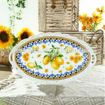 15 Inches Elegant Fine New Bone China Ceramic Oval Serving Dish of Lemon Fragrance